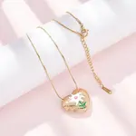 304 Stainless Steel Enamel Heart with Flower Pendant Necklaces for Women