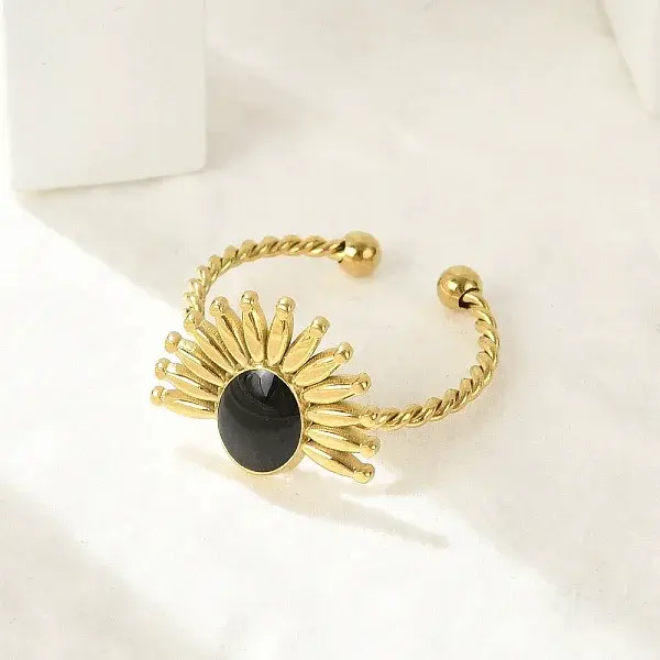 Flower 304 Stainless Steel Enamel Open Cuff Rings for Women