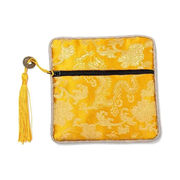 Chinese Brocade Tassel Zipper Jewelry Bag Gift Pouch
