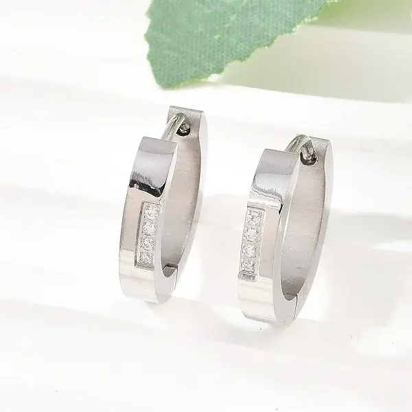 304 Stainless Steel Clear Cubic Zirconia Hoop Earrings