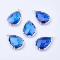 Silver Color Plated Brass Glass Teardrop Pendants