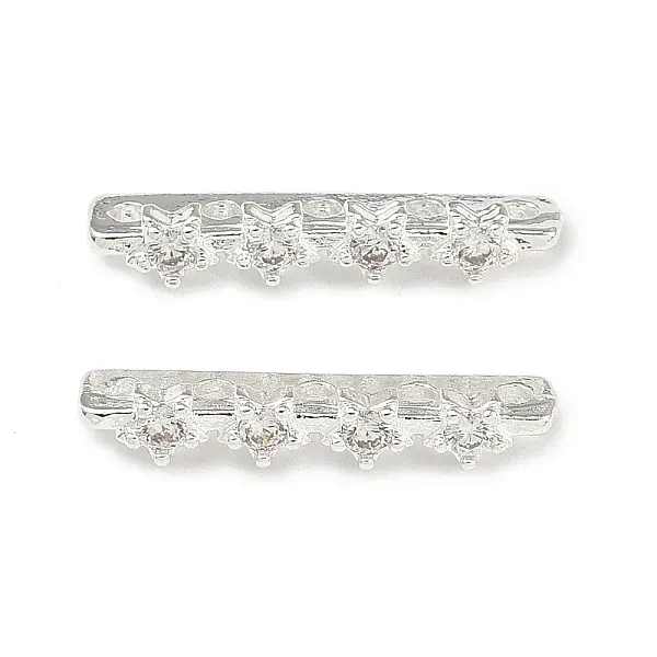 Brass Micro Pave Clear Cubic Zirconia Spacer Bars