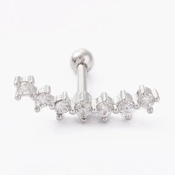 Brass Micro Pave Clear Cubic Zirconia Barbell Cartilage Earrings