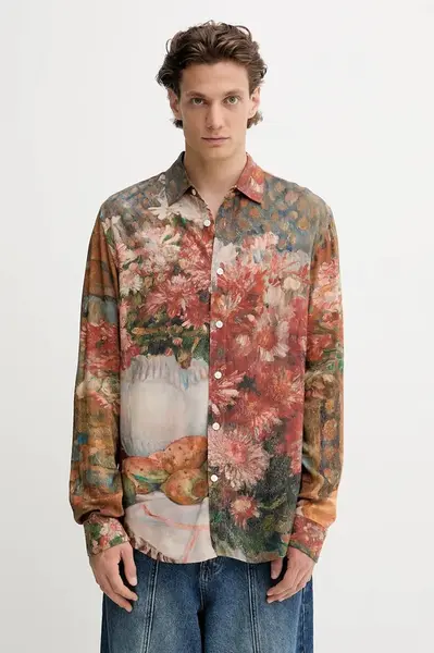 Košile Desigual MILO pánská, hnědá barva, regular, s klasickým límcem, 25WMCW18