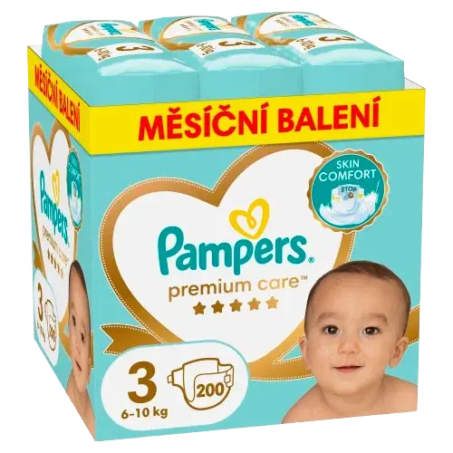 PAMPERS Premium Care plenky vel. 3, 6-10 kg měsíční balení 200 ks