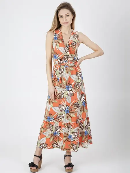 PERSO Woman's Long light women's dress with a floral motif