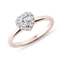 Prsteň z ružového 14k zlata so srdiečkom v štýle halo KLENOTA