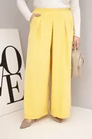 Kesi Włoski Dámské bavlněné kalhoty Plus Size s širokým střihem a volným střihem žluté