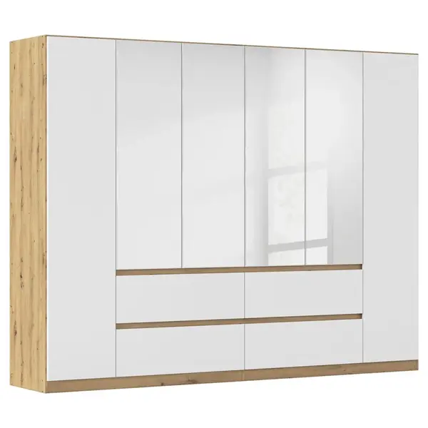 Rauch Möbel ŠATNÍ SKŘÍŇ S OTOČNÝMI DVEŘMI, barvy stříbra, bílá, dub artisan, 271/210/54 cm