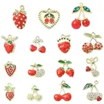 28Pcs 14 Styles Zinc Alloy Rhinestone Fruit Pendants