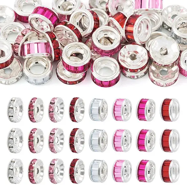40Pcs 8 Styles Alloy Glass & Iron Rhinestone Spacer Beads