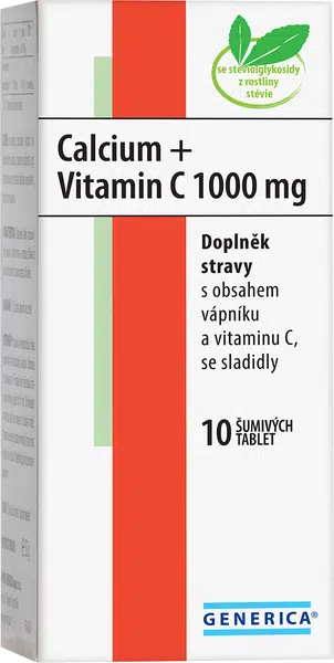 GENERICA Calcium + Vitamin C 1000 mg 10 šumivých tablet