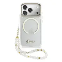 Zadní kryt Guess IML Glitter Script Strap MagSafe pro Apple iPhone 17 Pro, transparentmí