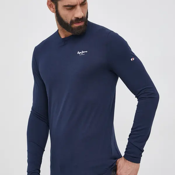 Tričko s dlhým rukávom Pepe Jeans Original Basic 2 Long N pánske, tmavomodrá farba, jednofarebné