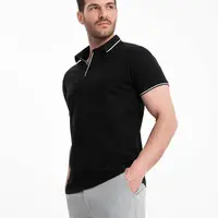 Ombre Men's pique knit polo shirt without buttons - black
