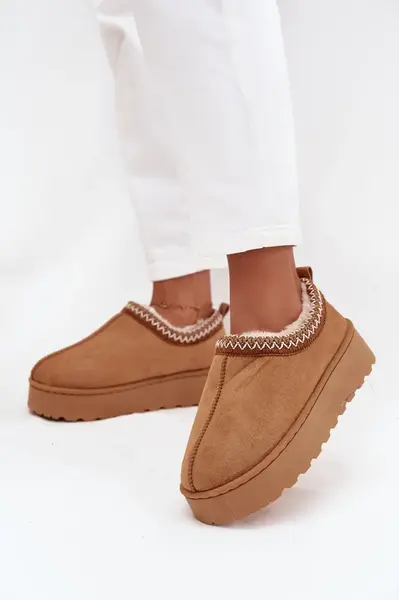 Boto Nízké dámské sněhule s výšivkou na platformě Camel Taliah