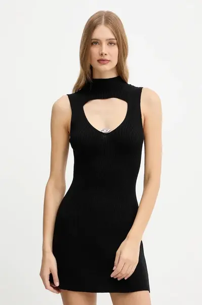 Vlněné šaty Diesel M-OLONI-SHORT černá barva, mini, A19667.0PLBF