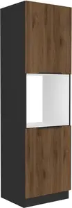 Vysoká skříňka pro vestavnou troubu Monza 60 DP-210 2F Barva korpusu: Černá, Barva dvířek: Ořech okapi