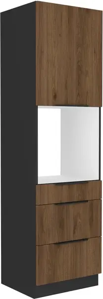 Vysoká skříňka pro vestavnou troubu Monza 60 DPS-210 3S1F - Premium Box Barva korpusu: Černá, Barva dvířek: Ořech okapi