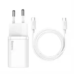 Nabíječka Baseus TZCCSUP-L02 Super Si Quick USB-C 25W + Datový Kabel USB-C to USB-C 1m, bílá