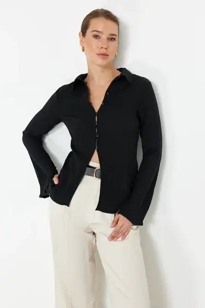 Trendyol Black Textured Fitted Woven Shirt