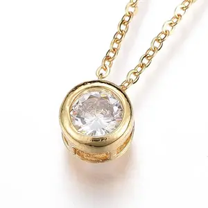 Brass Micro Pave Cubic Zirconia Pendant Necklaces