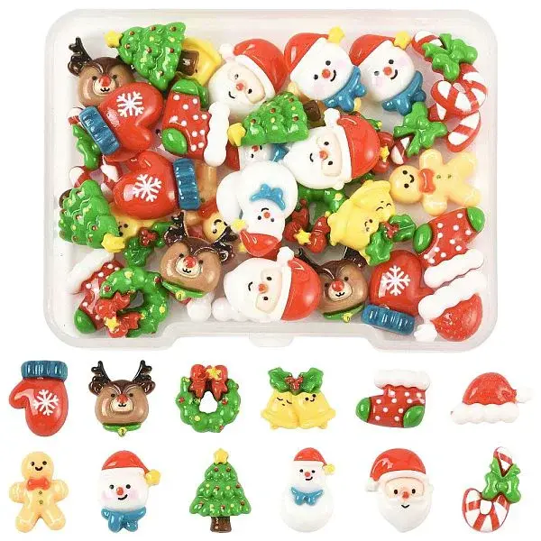 48Pcs 12 Styles Christmas Opaque Resin Decoden Cabochons
