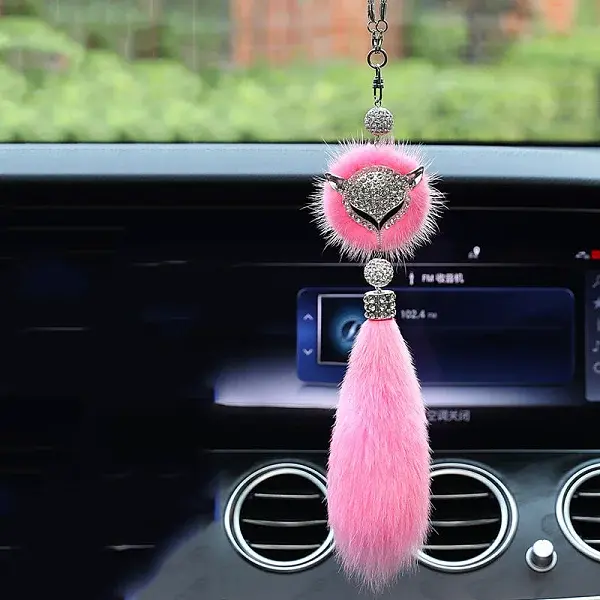 Faux Fox Fur & Rhinestone Fox Pendant Decoration