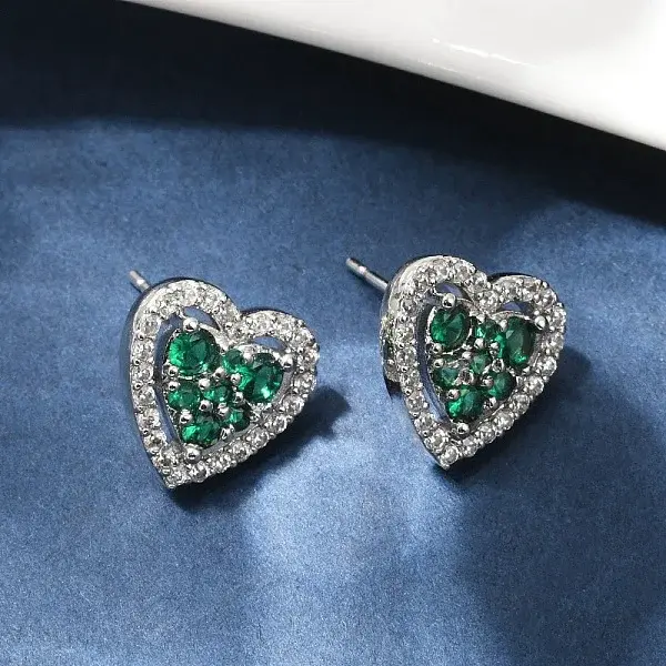 Heart Brass Micro Pave Cubic Zirconia Stud Earrings