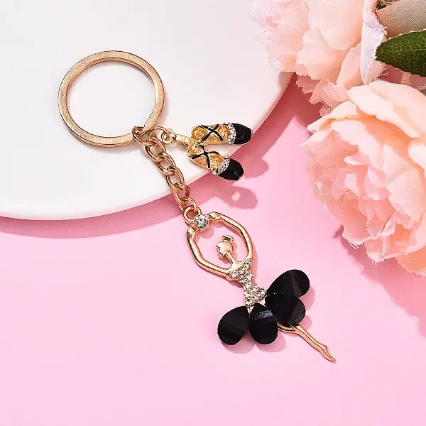 Alloy Crystal Rhinestone & Resin Ballet Dancer Girl Keychain