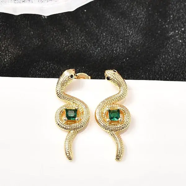 Rack Plating Snake Brass Micro Pave Cubic Zirconia Stud Earrings