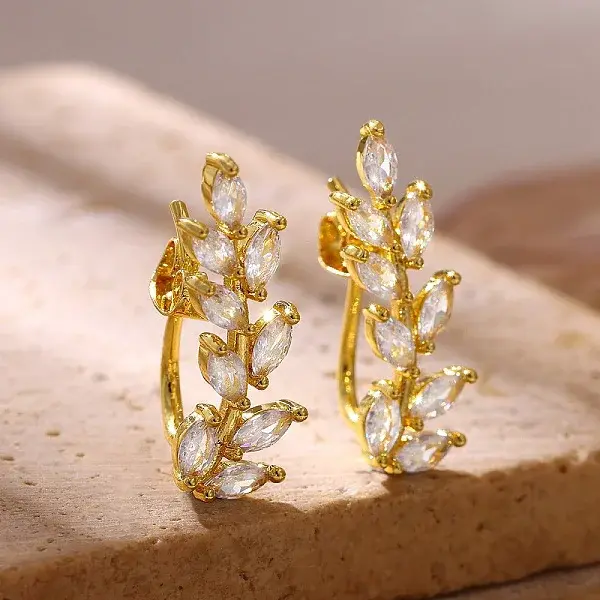 Brass Pave Cubic Zirconia Stud Earrings for Women