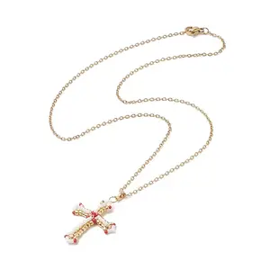 Japanese Seed Beaded Cross Pendant Necklace
