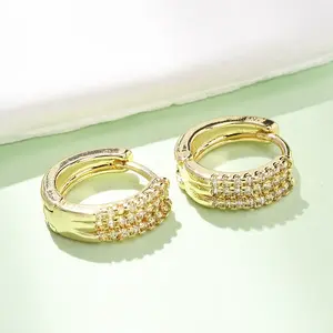 Brass Micro Pave Cubic Zirconia Hoop Earrings