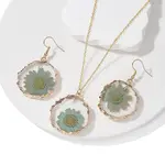 Inner Dried Flower Resin Dangle Earring & Pendant Necklaces Sets