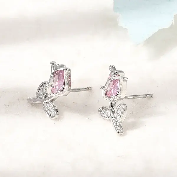 Brass Micro Pave Cubic Zirconia Stud Earrings