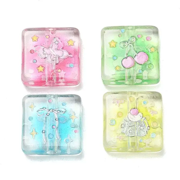 10Pcs Printed Transparent Acrylic Beads