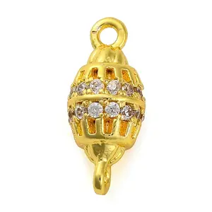 Brass Micro Pave Clear Cubic Zirconia Hollow Oval Connector Charms