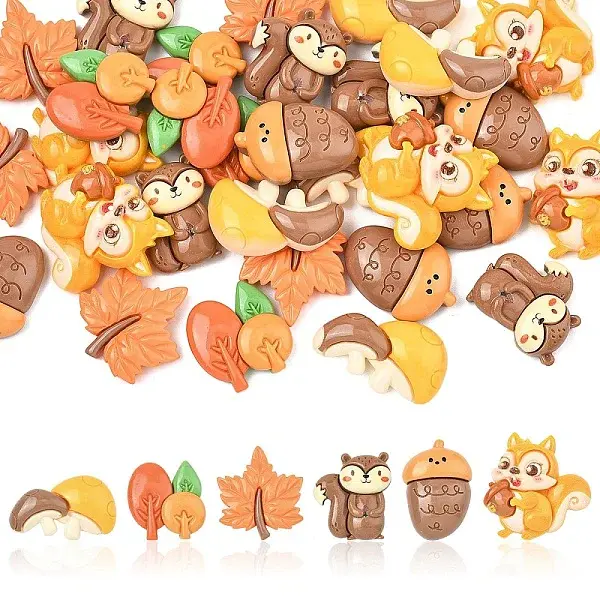 30Pcs 6 Styles Autumn Theme Opaque Resin Cabochons