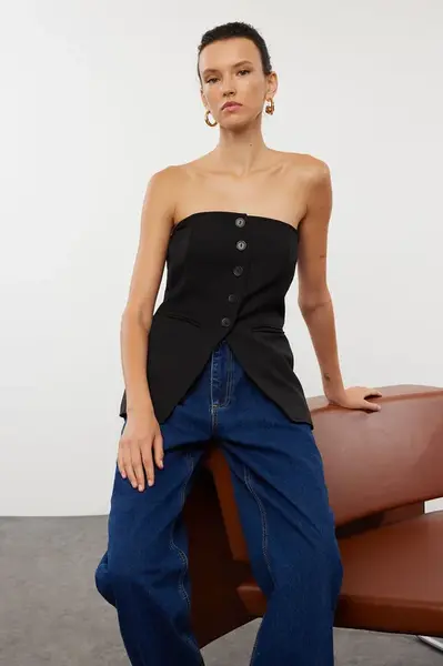 Trendyol Black Strapless Vest Woven Blouse