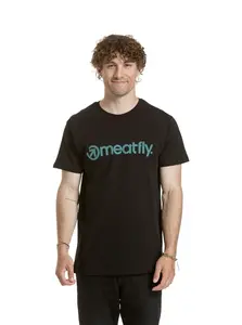 Meatfly pánské tričko Striped Logo Black | Černá | Velikost XXL | 100% bavlna
