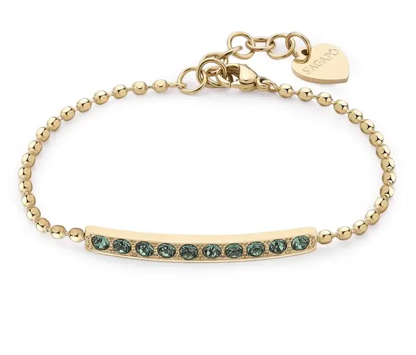 S'Agapõ Elegantní pozlacený náramek se zelenými krystaly Dazzly SDZ19