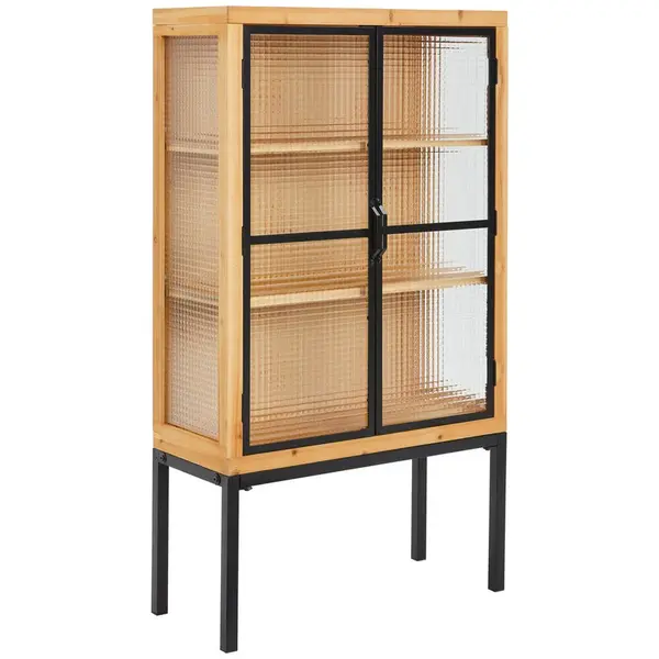 MID.YOU VITRÍNA, jedle, přírodní barvy, černá, 80/145/35 cm
