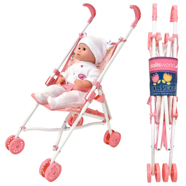 Dolls World - Luxusní čtyřkolový skládací kočárek pro panenky 56 cm