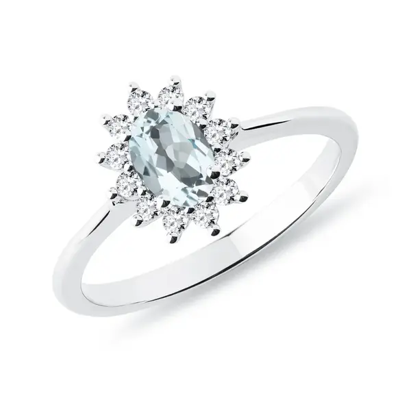 Akvamarínový prsteň z bieleho zlata s briliantmi KLENOTA