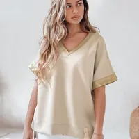 Bluzka damska oversize SHINE LOVE beżowa Dstreet
