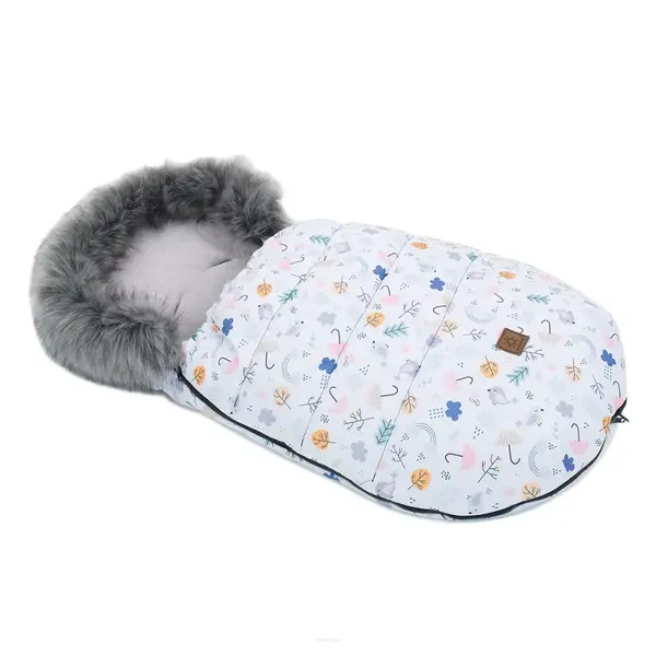 Zimný fusak Lux s kožušinkou, Baby Birds, 50 x 100cm - šedá, biela