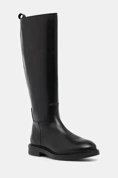 Kožené kozačky Bianco BIAADDA dámské, černá barva, na plochém podpatku, 11302289