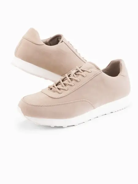 Ombre Men's sporty eco leather sneaker shoes with suede finish - sand