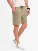 Ombre Men's loose-fit shorts with cargo pockets - light olive